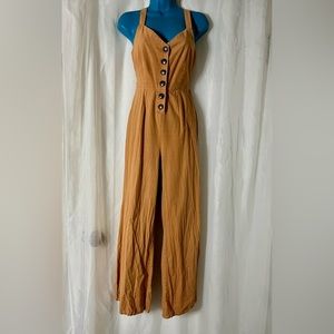 Retro Style, Wide Leg, Sleeveless Jumpsuit w/ Button & Tie Closures & Pockets